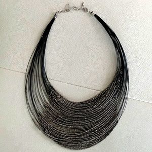 Multi-Strand Beaded Statement Necklace Metallic Gunmetal NEW